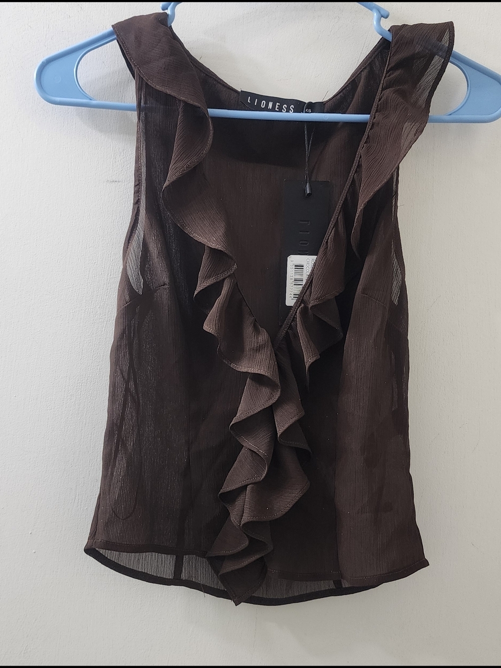 Lioness Brown Ruffle V-Neck Sleeveless Top